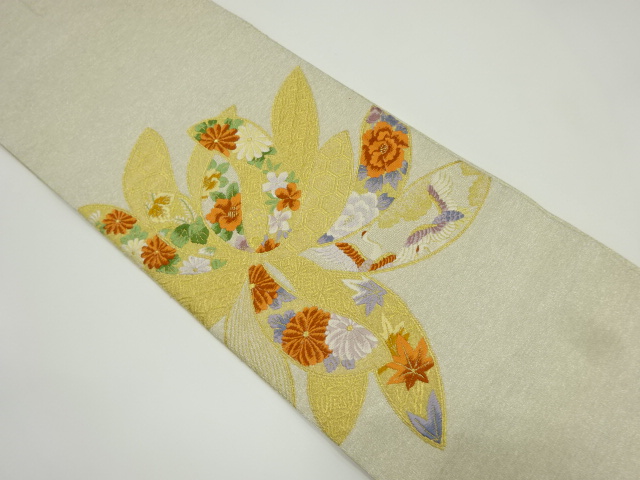 リサイクル　綴れ菊に花鳥模様織り出し名古屋帯